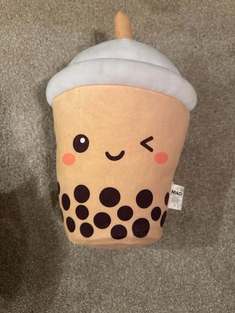 Mad Engine 12" Winking Boba Tea Plush Pillow Bubble Tea Stuffed Toy